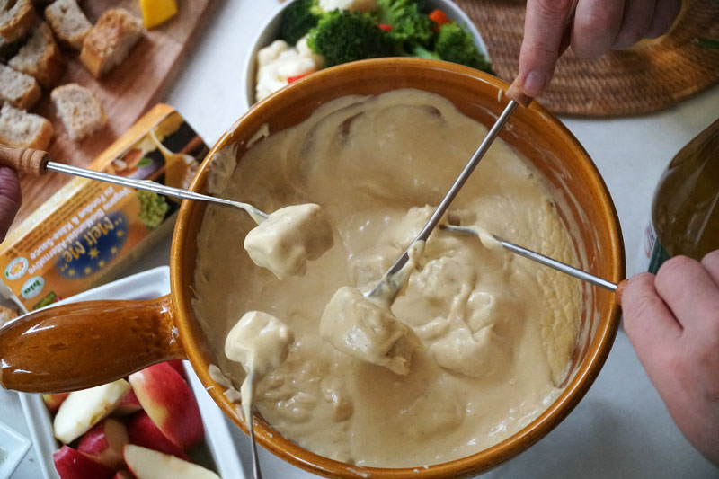 Vegan Fondue in Interlaken A yummy almond based cheese alternative